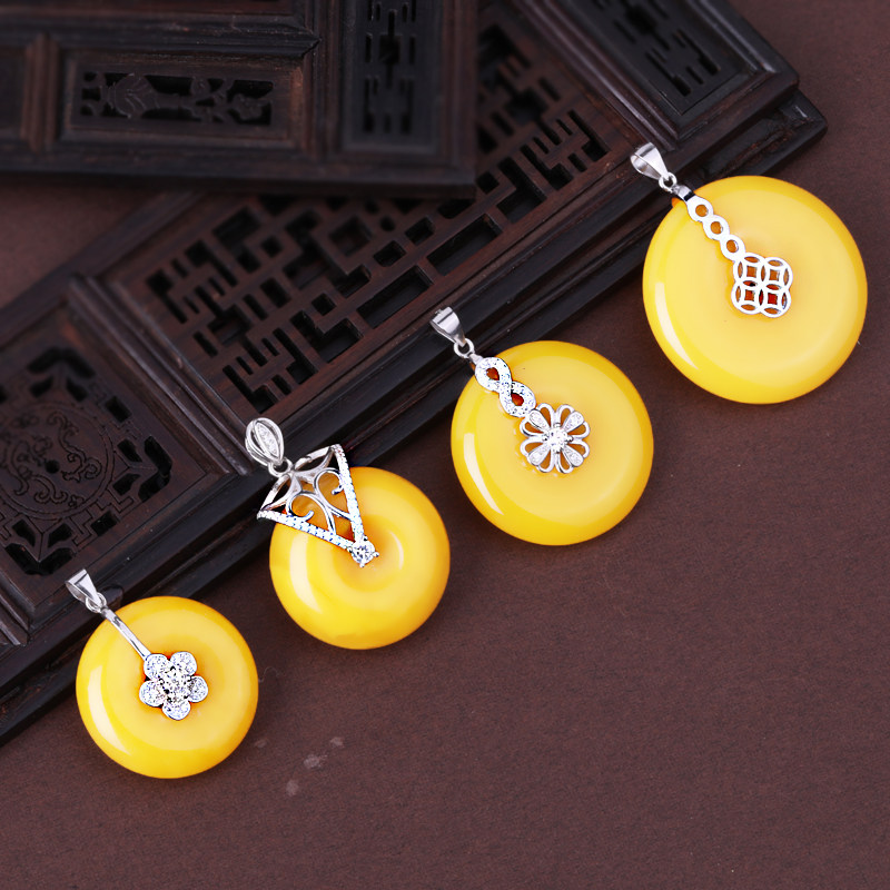 S925纯银镀白金平安扣吊坠扣头银夹扣子扣玉石翡翠蜜蜡项链卡扣