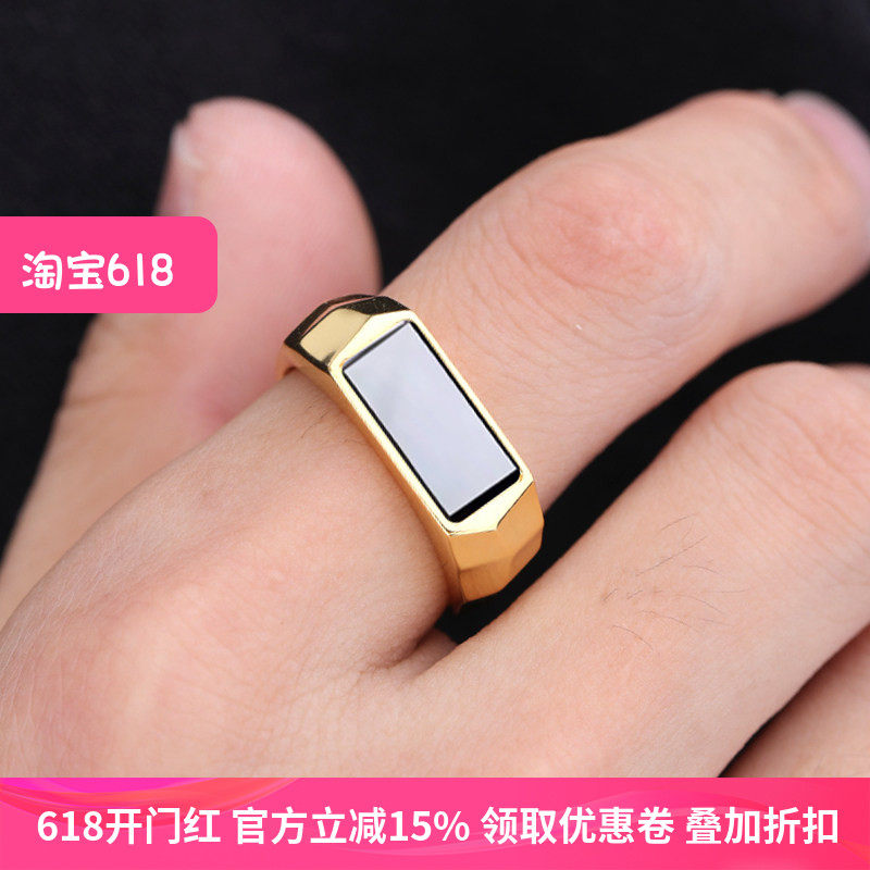 S925银戒指空托切面菱面方形石位镶嵌绿松石蜜蜡情侣戒托男女6*13