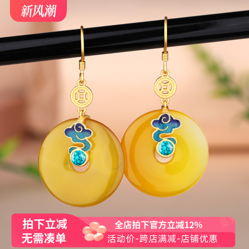 diy耳饰配件 S925纯银耳环空托鎏金工艺镶嵌翡翠玉石蜜蜡耳坠银托