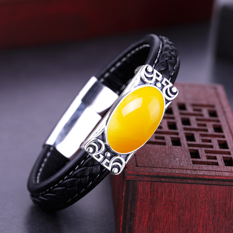 925银手链DIY配件皮绳镶嵌空托