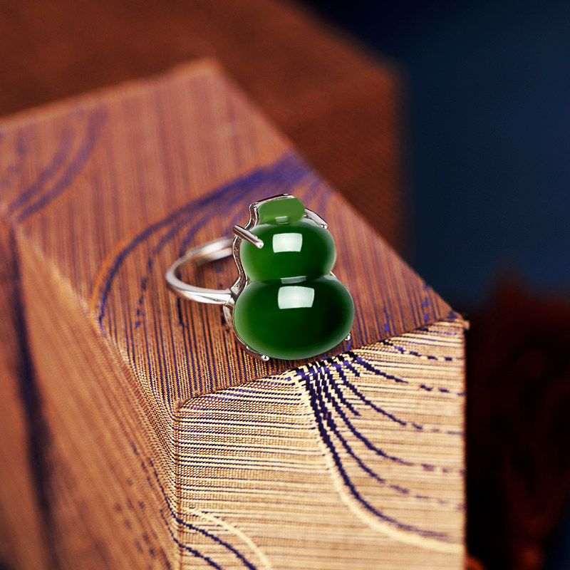 S925纯银戒指空托diy手工翡翠玉石葫芦镶嵌戒托小众设计戒托女款