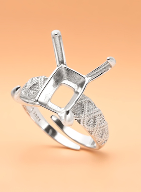 通体S925纯银戒指空托镶嵌绿松石