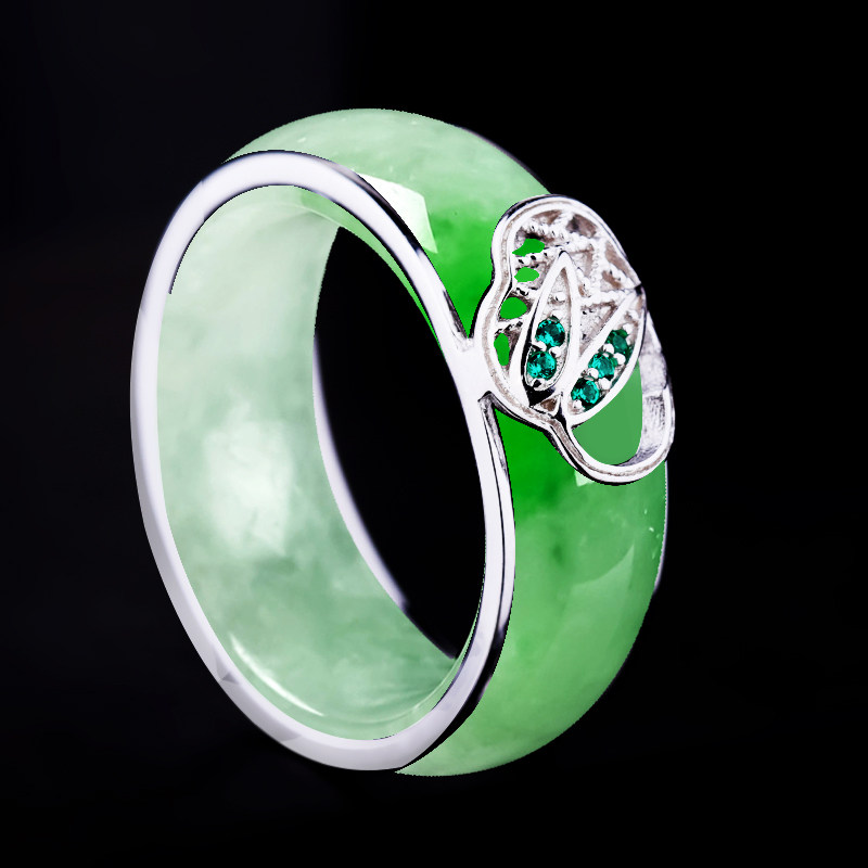 S925纯银戒指空托日韩女式银饰镶嵌和田玉石翡翠戒指环纯银保护套