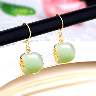 diy耳饰配件S925纯银耳环空托镶嵌翡翠和田玉石绿松石10*10 11*11