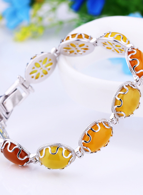 铂银满楼925银手链空托diy琥珀