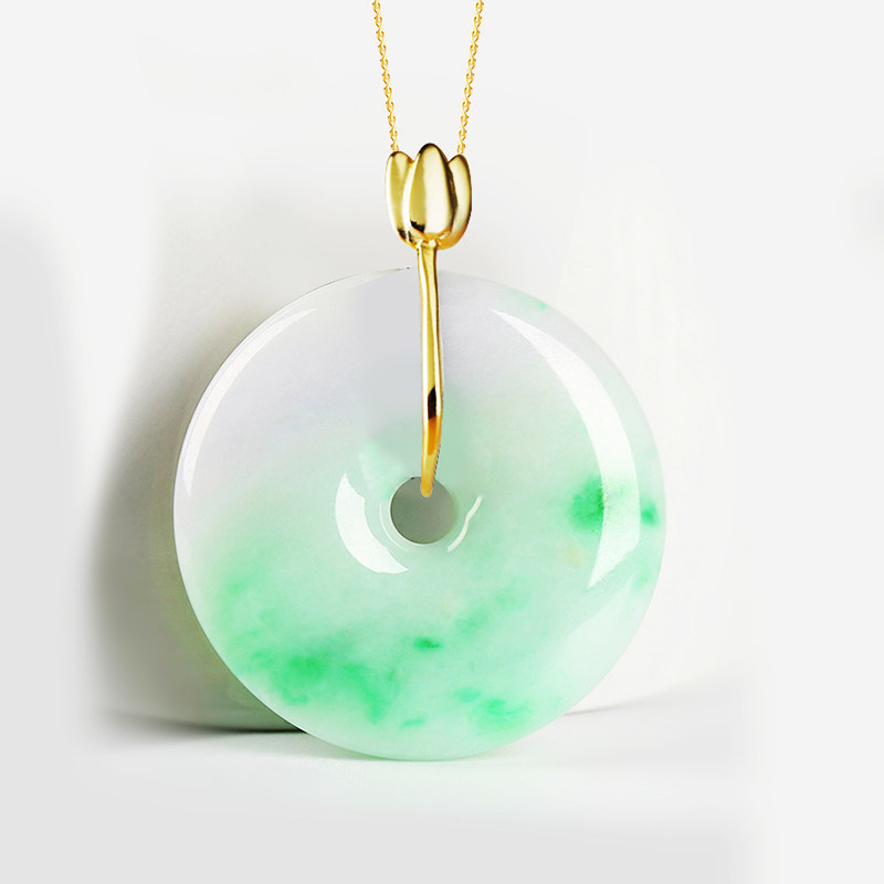 平安石荷花吊坠扣头纯银女S925银夹扣头玉石翡翠平安扣项链项坠扣