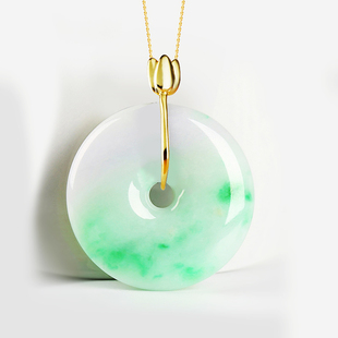 平安石荷花吊坠扣头纯银女S925银夹扣头玉石翡翠平安扣项链项坠扣