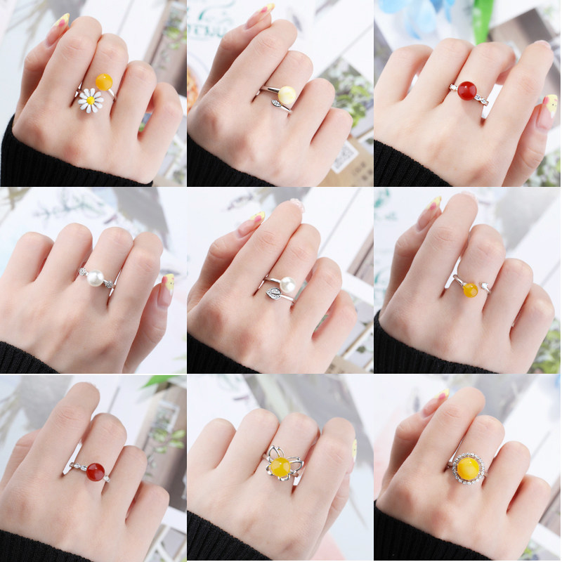 戒指空托S925纯银镶嵌宝石戒面