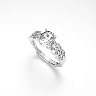 新S925纯银戒指空托底网轻奢diy镶嵌水晶和田玉石开口戒托6*8 7*9