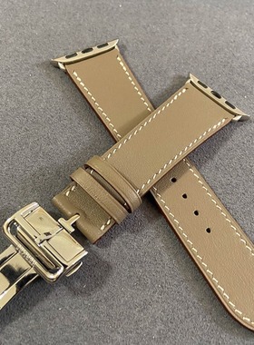 Iwatch4-10代大象灰蝴蝶扣牛皮Ultra表带防水智能手表表带皮具潮