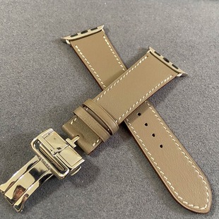 Iwatch4 10代大象灰蝴蝶扣牛皮Ultra表带防水智能手表表带皮具潮