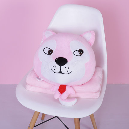 狗狗午睡枕头汽车抱枕被子两用珊瑚绒腰靠枕靠垫空调被毯子三合一