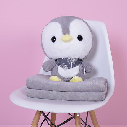 企鹅多功能午睡枕头抱枕被子两用可爱卡通办公室汽车靠垫珊瑚绒被