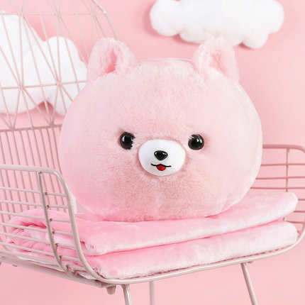 狗狗可爱办公室抱枕被子两用靠垫被珊瑚绒车用被午睡枕头靠枕毯子