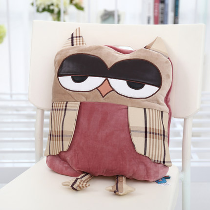 猫头鹰抱枕被子两用靠垫午睡枕头一体汽车被珊瑚绒空调被靠枕毯