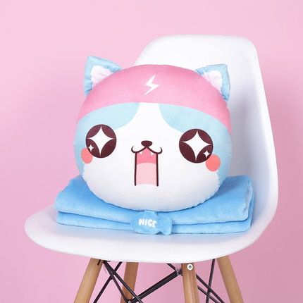 可爱汪星人抱枕被子两用靠垫珊瑚绒卡通大号午休办公室毯子