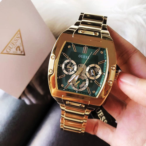 盖斯guess手表男女款GW0456G3酒桶形腕表金绿情侣中性运动石英表