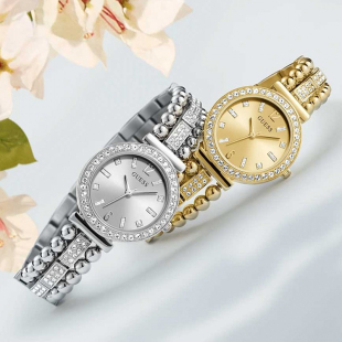 盖斯满天星金色情侣创意满钻手镯石英表GUESS腕表GW0401L2 正品