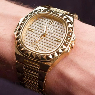 正品 盖斯满天星金色情侣创意简满钻方形石英表GUESS腕表GW0601L1