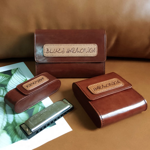 十孔布鲁斯口琴真皮包蓝调口琴牛皮收纳盒半音阶口琴盒手工原创