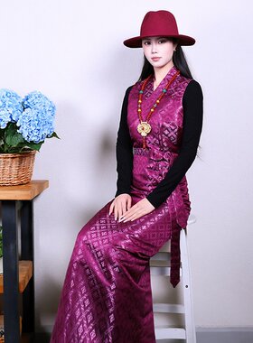 藏装民族风拼色无袖女士西藏服