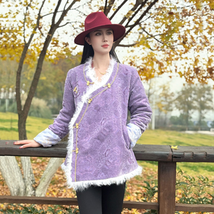 冬季藏式外套女西藏族服装羊毛藏袍中长保暖藏装上衣拉萨服民族风