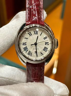钥匙CLE同款机械女表新年红美洲鳄鱼皮表带深红色精致时尚复刻