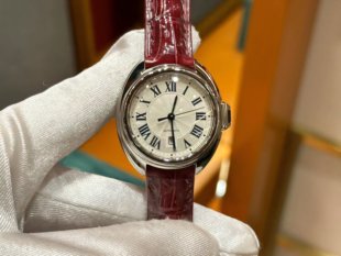 钥匙CLE同款 复刻 机械女表新年红美洲鳄鱼皮表带深红色精致时尚