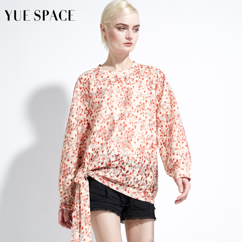 蕾丝印花时尚镂空宽松长袖系带