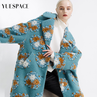 悦空间复古提花羊毛大衣女毛呢外套时尚宽松长款过膝秋冬原创设计