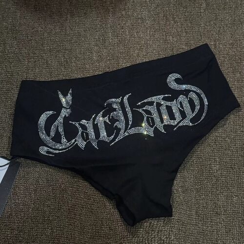 CATLADY同款欧美heels钢管爵士豹纹字母烫钻打底舞蹈短裤显腿长