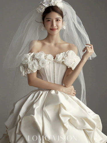 Свадебное платье для влюбленных, в корейском стиле, открытые плечи, в цветочек