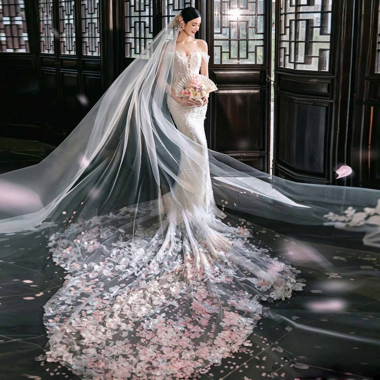影楼拍照主题服装情侣写真旅拍摄影中式复古园林风蕾丝轻婚纱礼服