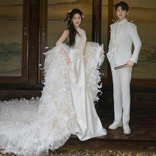 红尘恋贝影楼主题拍照服装 白纱羽毛挂脖鱼尾旅拍花朵礼服草坪 新款