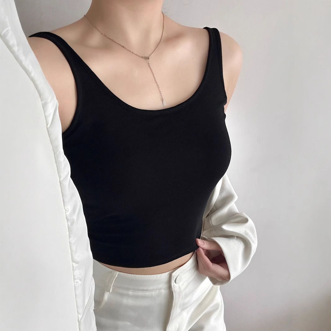 纯棉吊带背心女文胸一体乳胶杯打底内搭薄款上衣透气弹力舒适