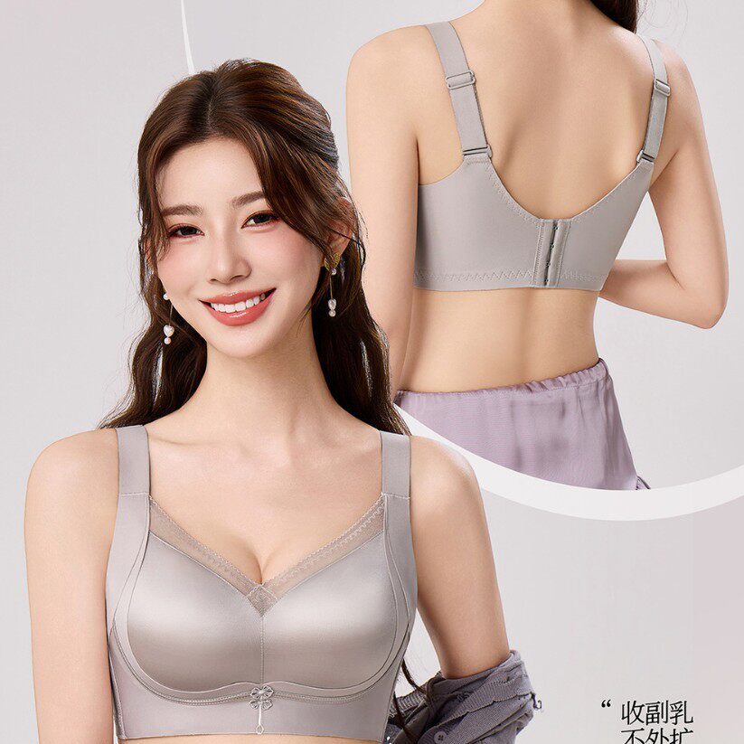 立体塑形轻薄亲肤无钢圈软支撑内衣轻奢珠光缎面蕾丝锁边女士文胸