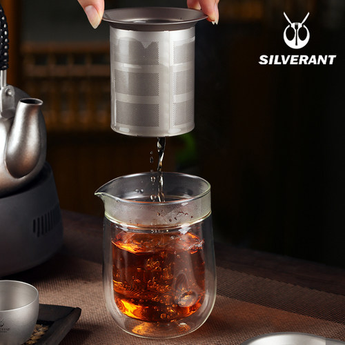 SLIVERANT/银蚁钛滤网双层泡茶器家用户外随身便携茶具旅行快客杯