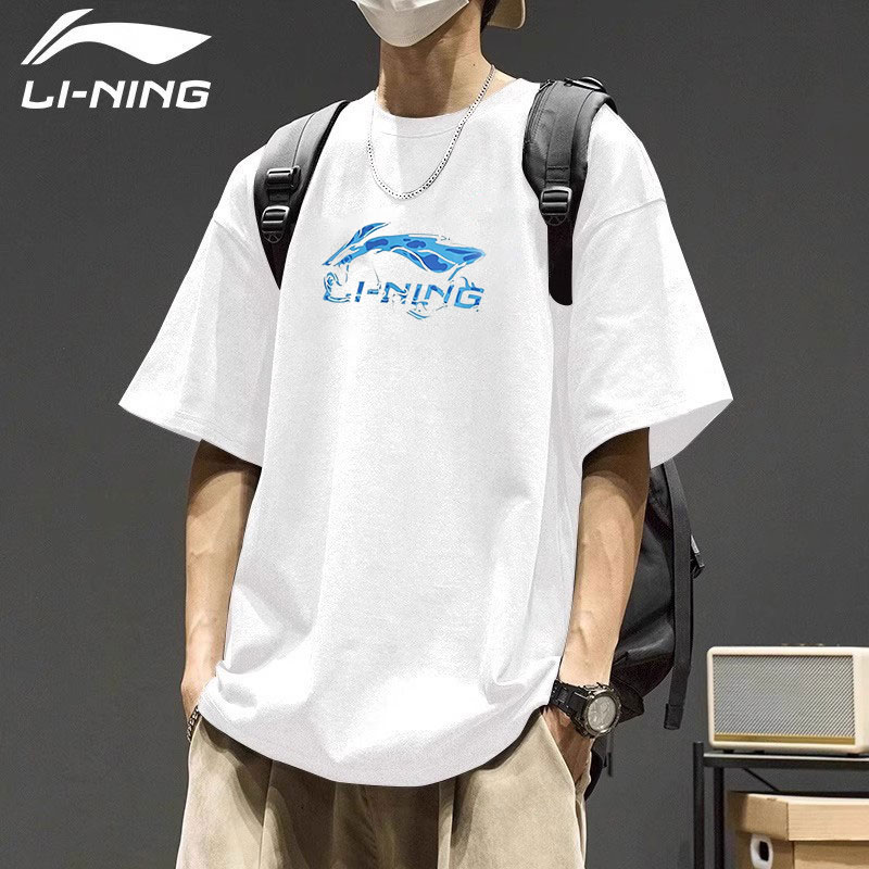 李宁半袖男纯棉运动t恤圆领宽松
