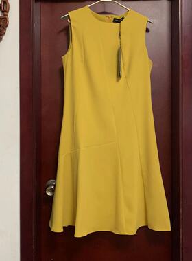 M码黄色背心修身荷叶下摆后拉链女连衣裙品牌断码捡漏价不退不换