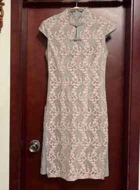 M码蓝色粉色蕾丝灰色立领中长款奥黛旗袍库存瑕疵品不退换慎拍新