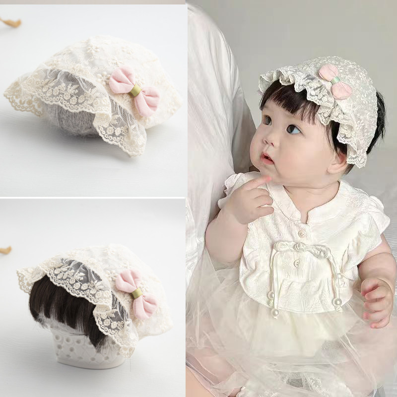 婴幼童韩版儿童蕾丝婴儿满月百天宝宝头带发饰蝴蝶结囟门刘海发带