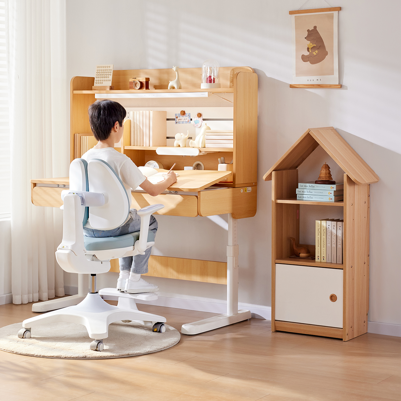 护童儿童学习桌可升降书桌小学生家用写字桌椅课桌椅套装2025新款