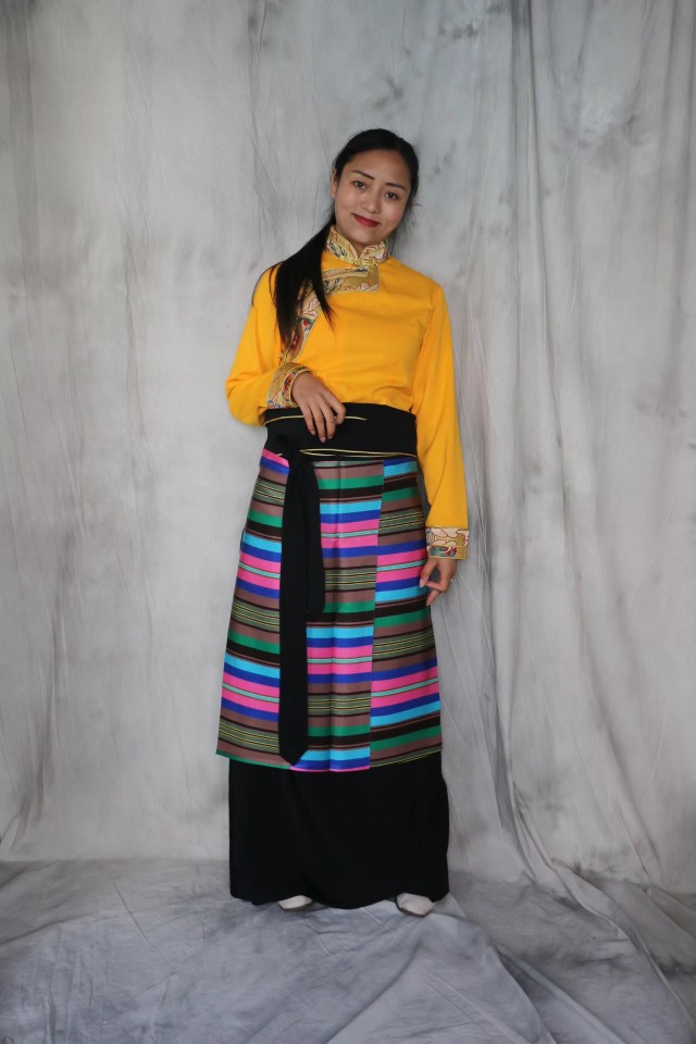 仿真丝氆氇藏服配件围裙邦典轻薄