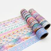 实用彩色整卷韩版 5米和纸手帐胶带牡丹 简约 条纹小花 diy 彩纹理