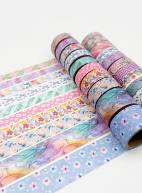 5米和纸手帐胶带牡丹 彩纹理 条纹小花 简约 实用彩色整卷韩版diy