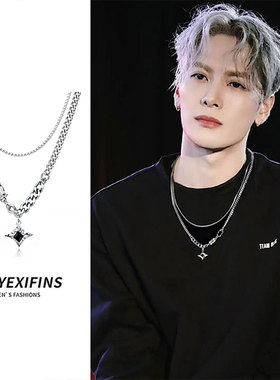 钛钢项链芒星双层项链男轻奢小众设计感嘻哈风情侣男生女锁骨链