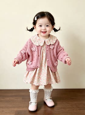 女童碎花裙毛衣套装2026秋冬季新款女宝非常百搭甜美休闲好看套装