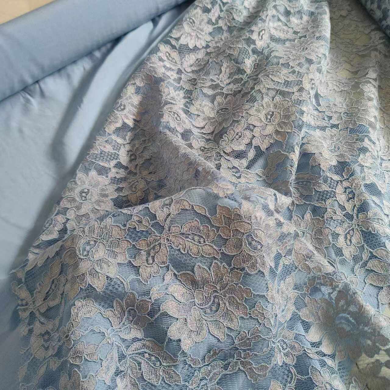 梦幻蓝金线蕾丝花边骨线蕾丝舞台面料服装高定衣料花边辅料镂空