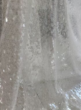 白色满幅亮片网纱面料 加密珠片刺绣网布 婚纱礼服背景布连衣裙
