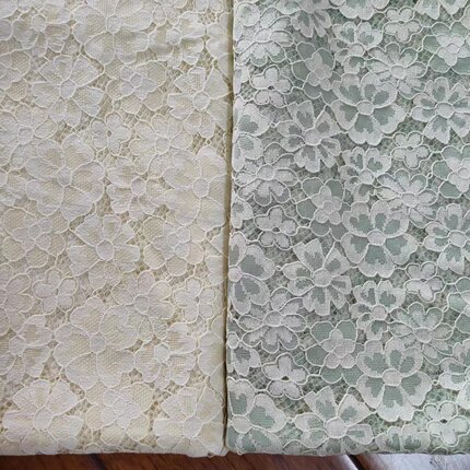 米色 浅浅绿 彩色蕾丝花边辅料面料高档连衣裙旗袍定制布